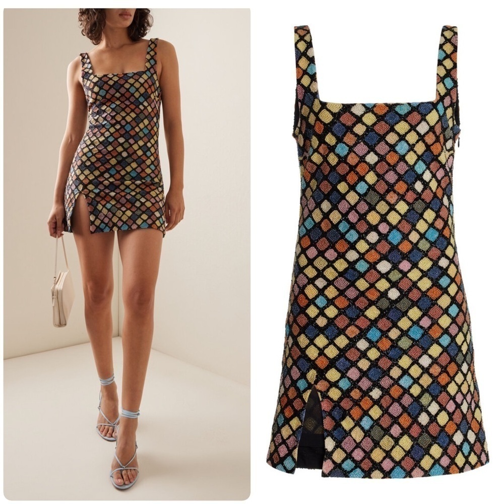 New Staud Le Sable Rainbow Beaded Embellishment Dress